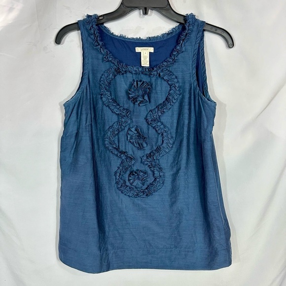 J Crew navy ruffle embroidered tank size 2 - Picture 1 of 5